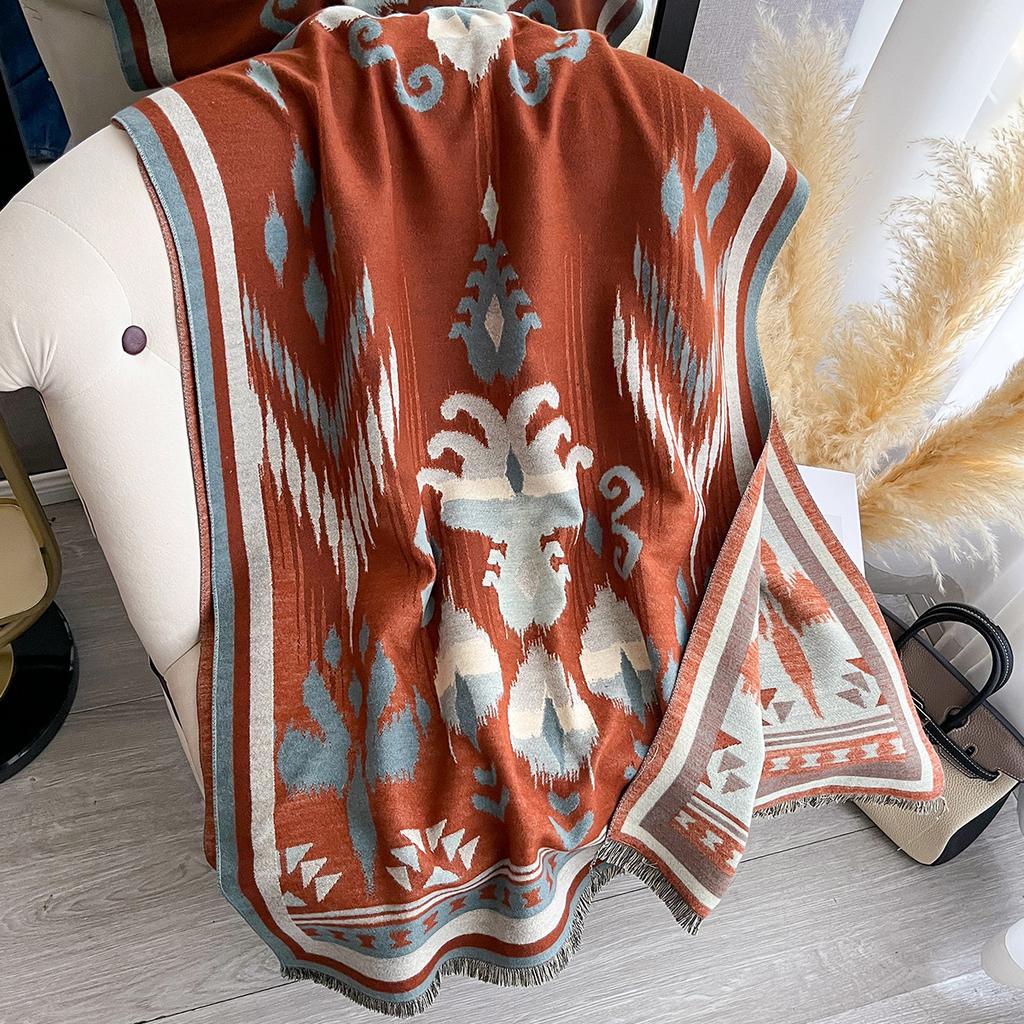New Elegant Jacquard Design Scarf Imitation Cashmere Soft Warm Fringe Shawl Autumn Winter Coldproof Windproof Blanket Scarf