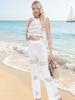Women's Summer Beach Sun Protection Set: Hollow Knit Bikini Cover-Up with Long Pants for Seaside Vacation.