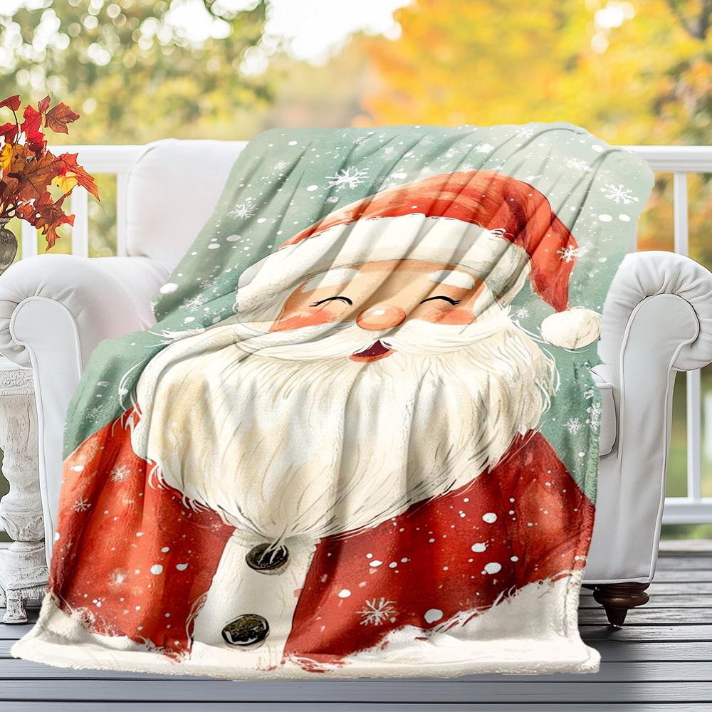 1pc Christmas Santa Claus Theme Design Flannel Blanket - 3D Printed Soft Warm, All-Season Lightweight Throw for Camping Travel Bed-080702