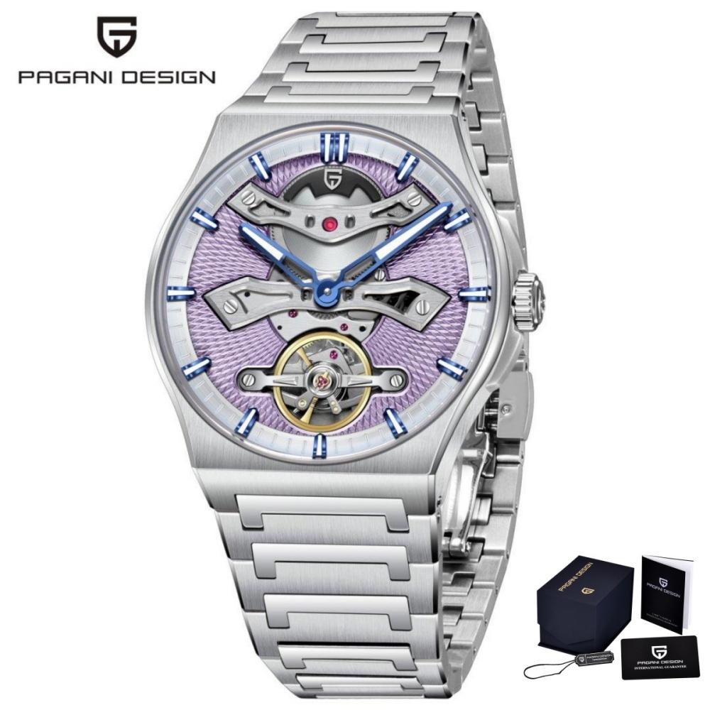 PAGANI DESIGN YS028 Tourbillon Mens Watch Sapphire Glass Hollow Mechanical Wristwatch Stainless Steel Waterproof Automatic Watch
