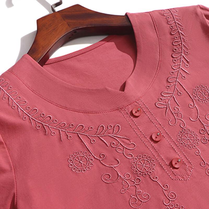 Paster Women's Embroidered Round Neck Long Sleeve T-Shirt