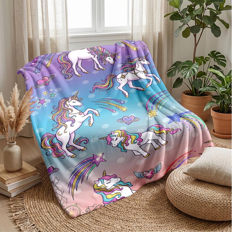 Fairy Tale Unicorn Theme Blanket Lightweight Warm Flannel Blanket Decorative Throw Blanket for Home Decoration