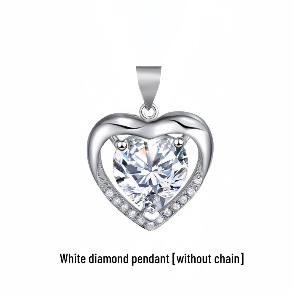 Korean Style Heart-Shaped Blue Crystal Necklace with Peach Heart Pendant