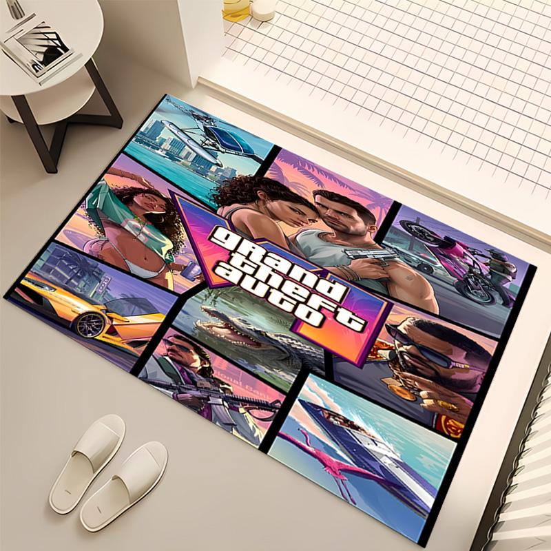 1 Stück Spiel Grand Theft Auto Druck Teppich - Weich, Waschbar, Rutschfest, Innenmatte, Wohnzimmer, Heimbüro Dekorativer Teppich, Büro Dekorativ