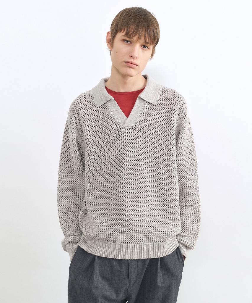 INSILENCE Color Mixed Collar Knit Cream Beige