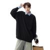 Japanese Fake Two POLO Shirts Men's Autumn College Style Lapel Sweater Retro with Bottoming Shirt Inside.