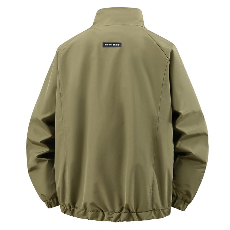 Men Plus Size Stand Collar Jacket Loose Casual Zip Up Outerwear Big Pockets Windproof Coat For Big Men