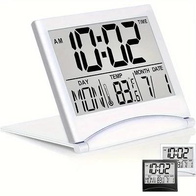 Faltbarer digitaler Reisewecker mit großer Zahlenanzeige, Kalender, Temperatur, Timer, Schreibtischuhren, Heimdekoration