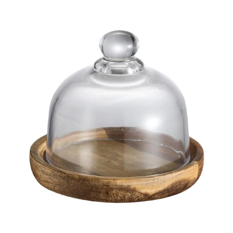 Elegant Wooden Cake Stand with Glass Top Multi Functional Serving Plate for Snacks Dessert Presentation Tray