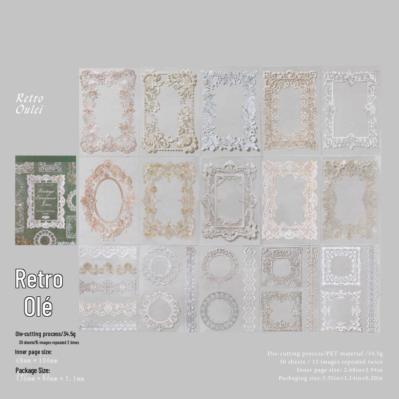 Книга наклеек «Сахарная Поэзия Кружево»: Серия  Ретро-рамка  (30 листов)