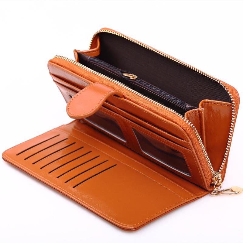 Women's Trifold Leather Wallet - Coin Purse, Card Holder & Phone Bag (Oily Leather, H006)