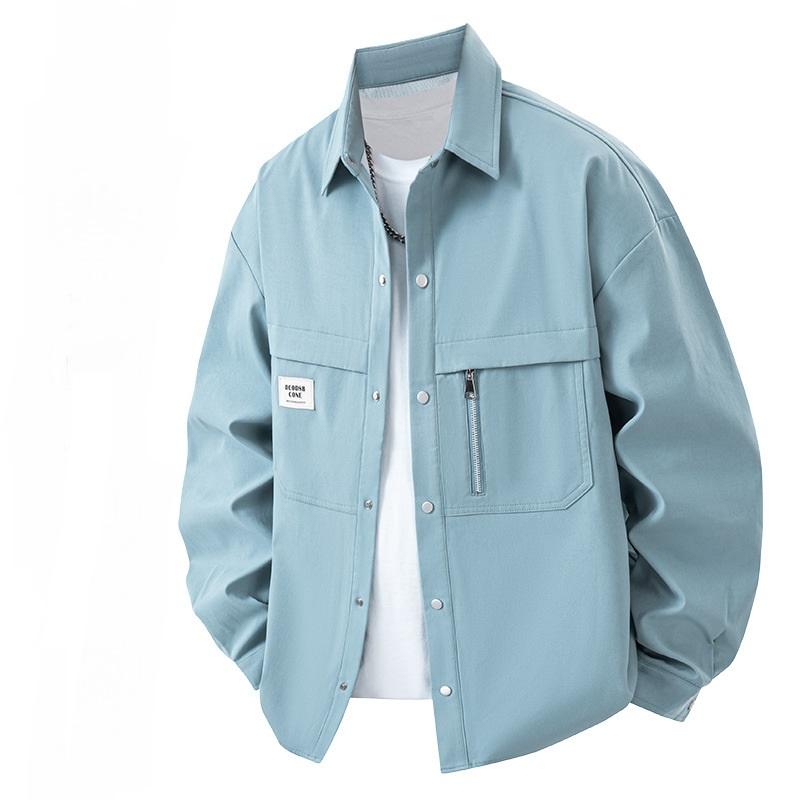 

Мужская куртка для рабочей одежды на весну и осень, повседневная, свободного кроя, мужской лацкан, универсальная рубашка в стиле ретро XXXL синий