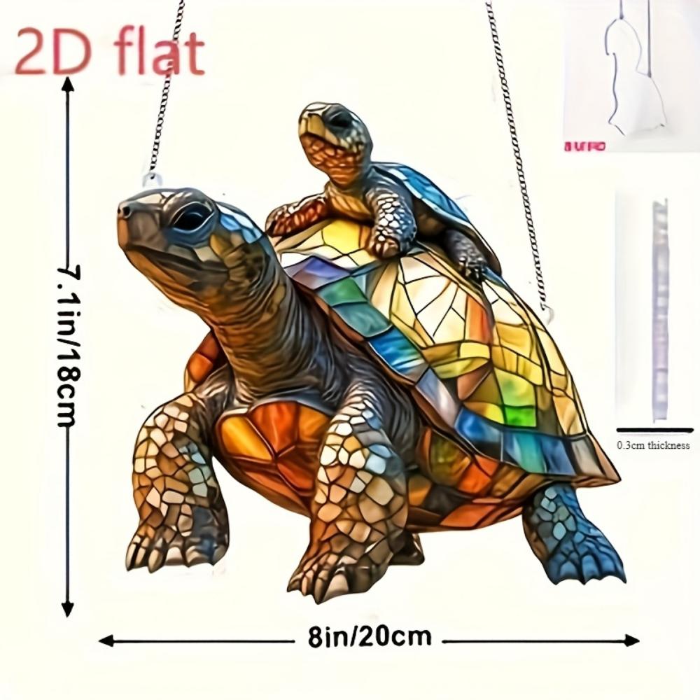 2D Flat Painted Glass Style Turtle Catcher - Acrylic Wall Decoration, Colorful Marine Life Suitable for Home or Room Decoration Pendant