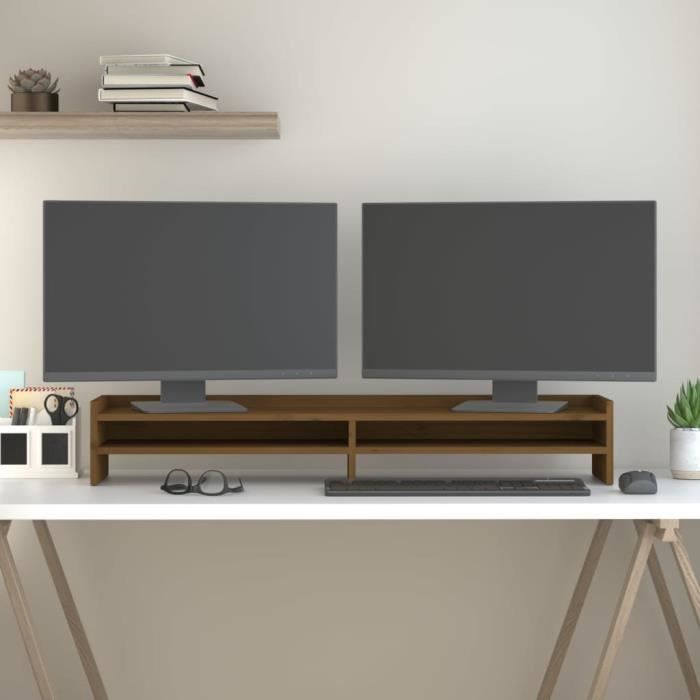 VidaXL Support de moniteur Marron miel 100x24x16 cm Bois de pin solide 813992