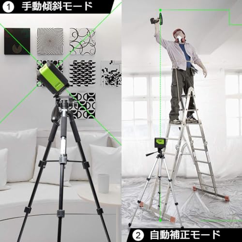 Huepar 9211CG 2-Line Green Laser Level, 2-Point Green Cross Line Laser with Automatic Leveling, High Brightness, 110° & 180° Line Beam Angle, Ground P