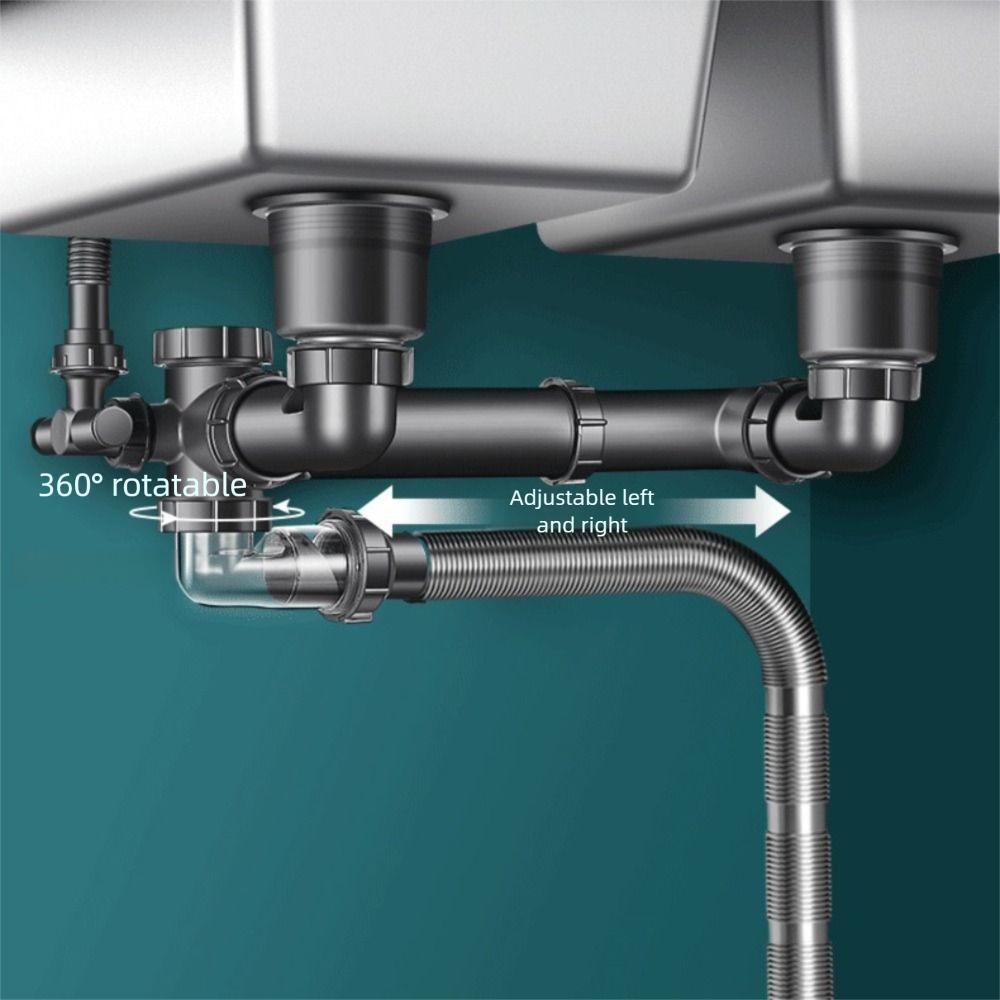 Single/Double Bowl Anti-Leak Drainage Kit Easy Install Sewer Replacement Pipe  Kitchen