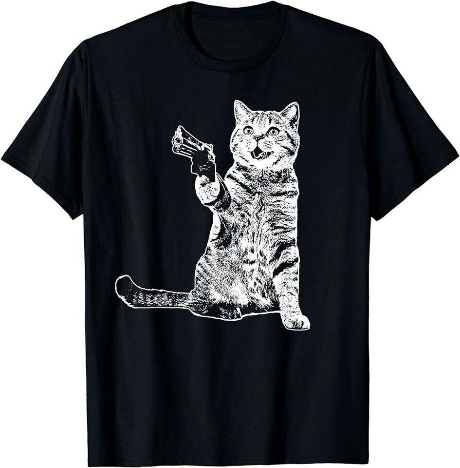 

Gun Kitty Funny Cat T-shirt Tops Tee L
