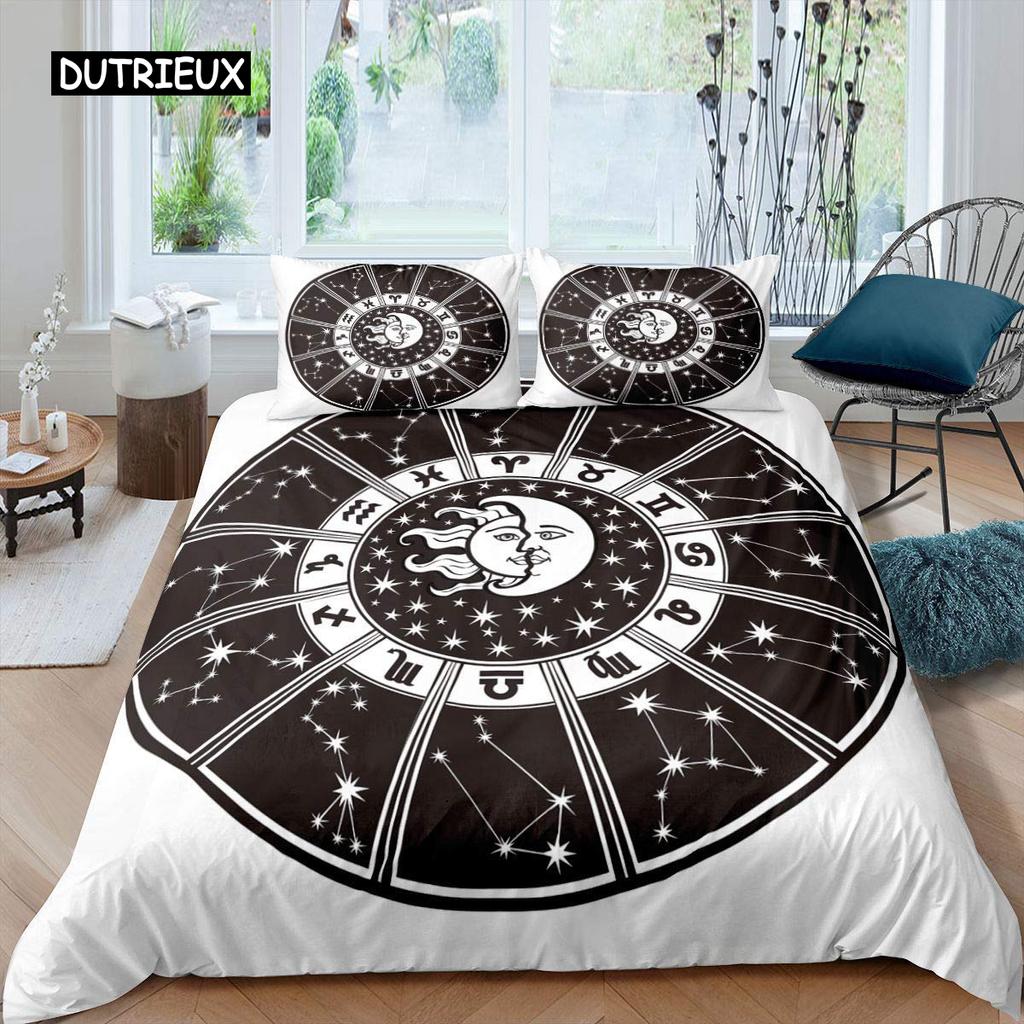 Constellation Duvet Cover Set Golden Pattern Comforter Cover Zodiac Signs Starry Sky Animal Queen Size Quilt Cover for Boy Men