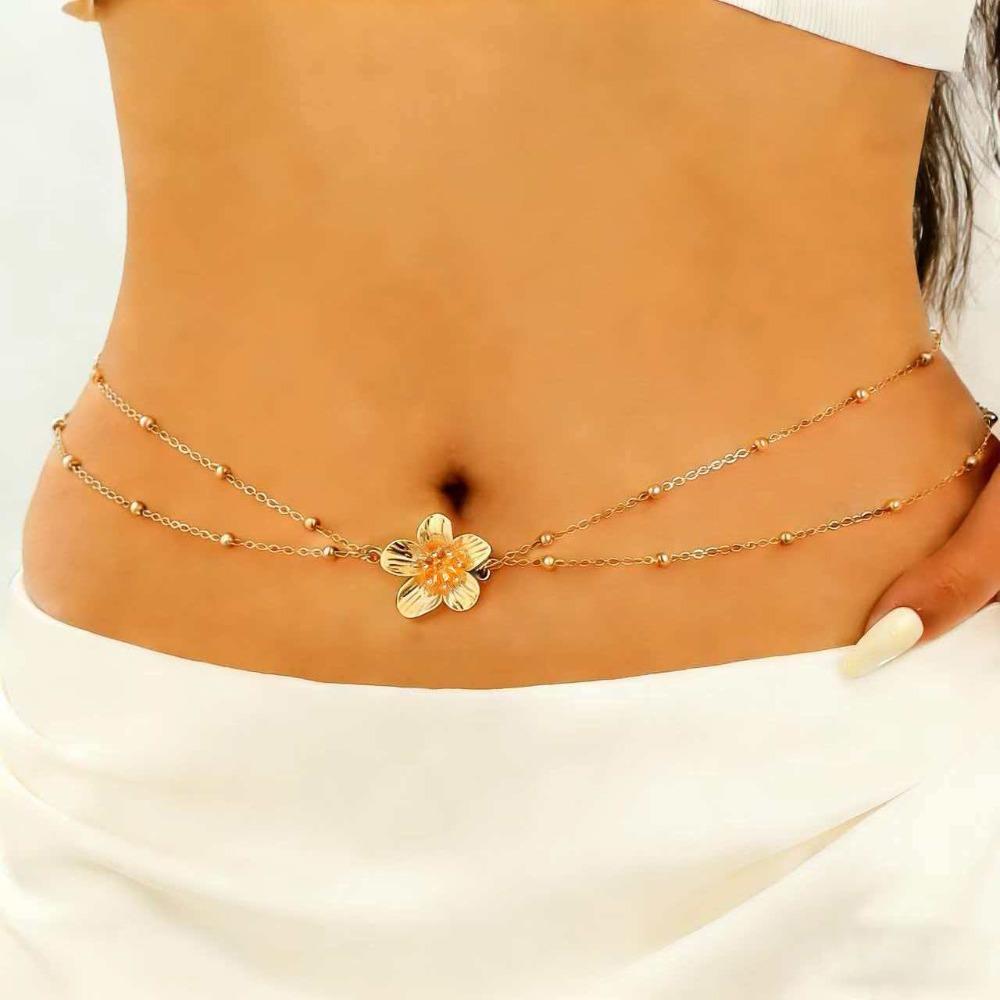 

Gold Color Metal Beads Waist Chain Minimalist Bohemian Body Chain Dress Decoration Style 3