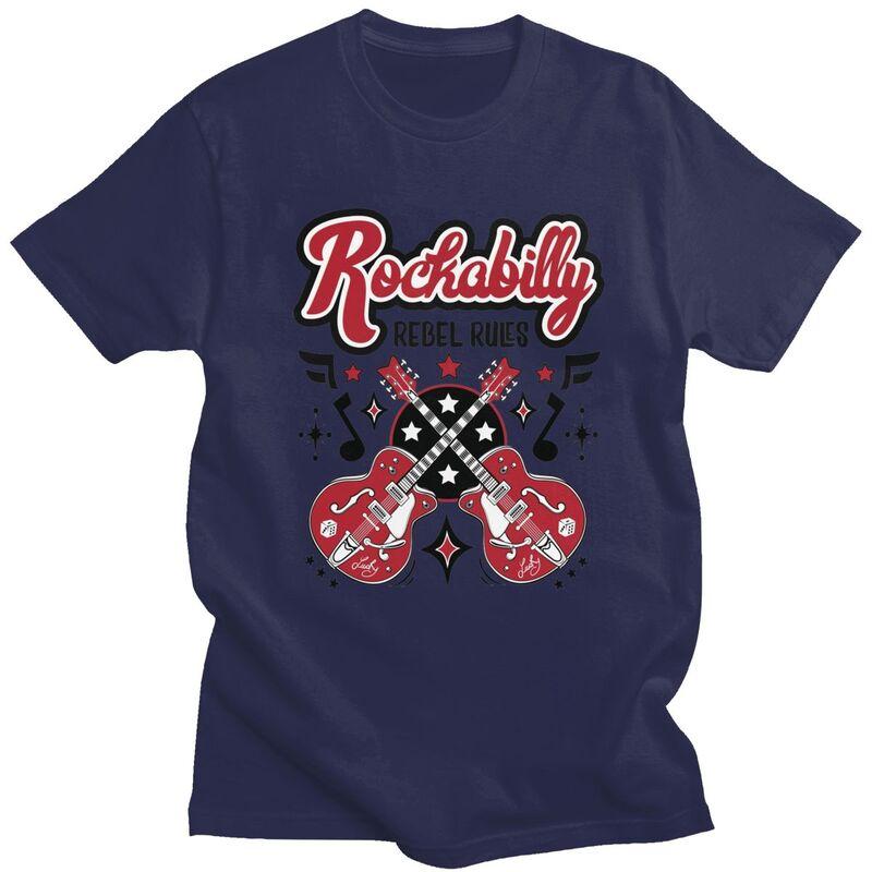 Custom Rockabilly Music Rock And Roll Guitar T Shirt for Men 100 Cotton Tees Short Sleeve Tshirt Slim Fit Clothing Gift