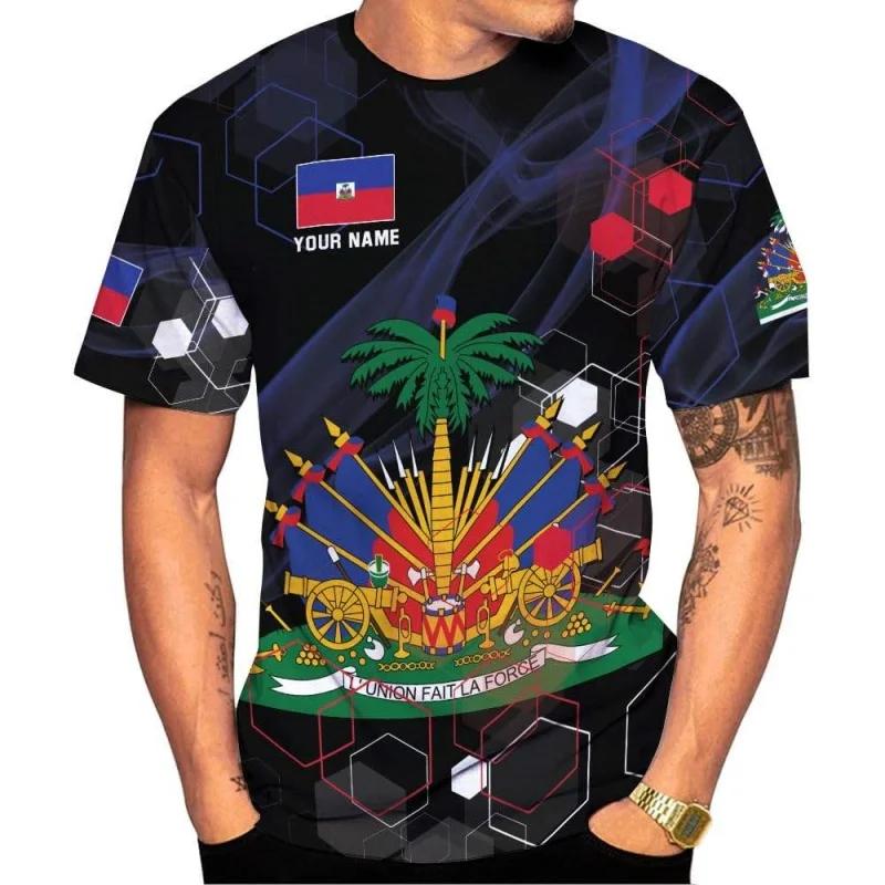 

Haiti National Emblem Pattern T-Shirt For Men Customized 3D Printed Tees Summer Casual Loose T Shirts O-Neck Top Short Sleeves 6XL