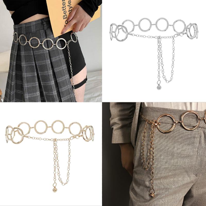 ‘1Pc Luxury Fashion Women Metal Chain Belt Large Metal Ring Waist Strap Dress Coat Skirt Lady Decorative Waistband