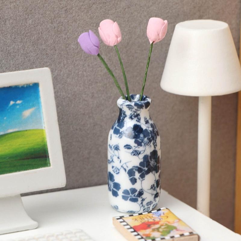 1:12 Dollhouse Vase Doll House Vase Vessel Vase Mini Vase Blue & White Porcelain with A Strong Chinese Style Decorat
