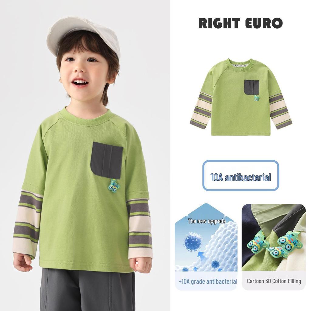 2026 Trendy Boys' Pure Cotton Long-Sleeve T-Shirt for Spring and Fall