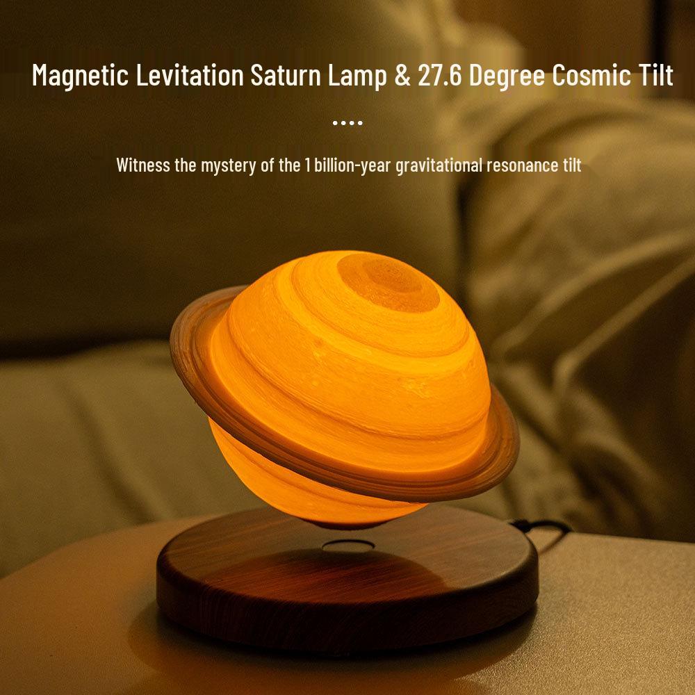 

3D Printed Magnetic Levitation Saturn & Moon Smart Night Lamp with Black Tech