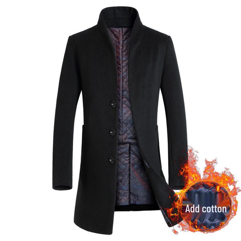 Middle-Aged Men's Korean Style Slim-Fit Woolen Overcoat for Autumn and Winter