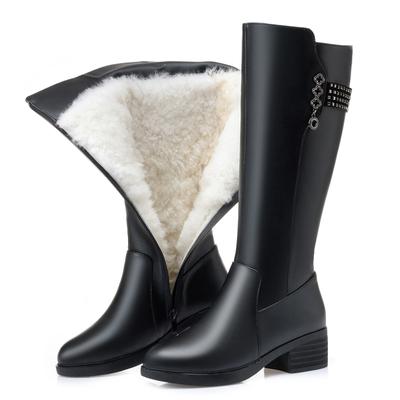 Winterstiefel Damen Echtleder Wolle Warme Hohe Stiefel Damen Große Größe Rutschfeste Strass Damenstiefel