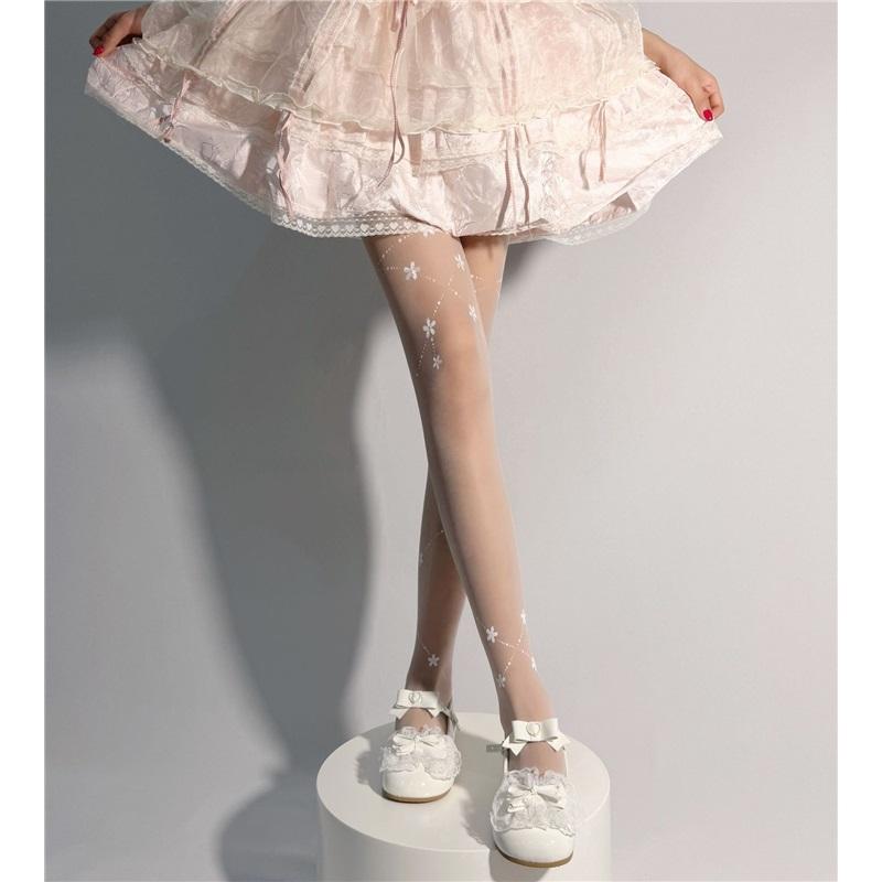 Printed Cherry Blossom Stockings, Fresh And Cute Lolita White Pantyhose, Slimming But Not Losing Crotch, Sweet And Skin-beautifying Stockings
