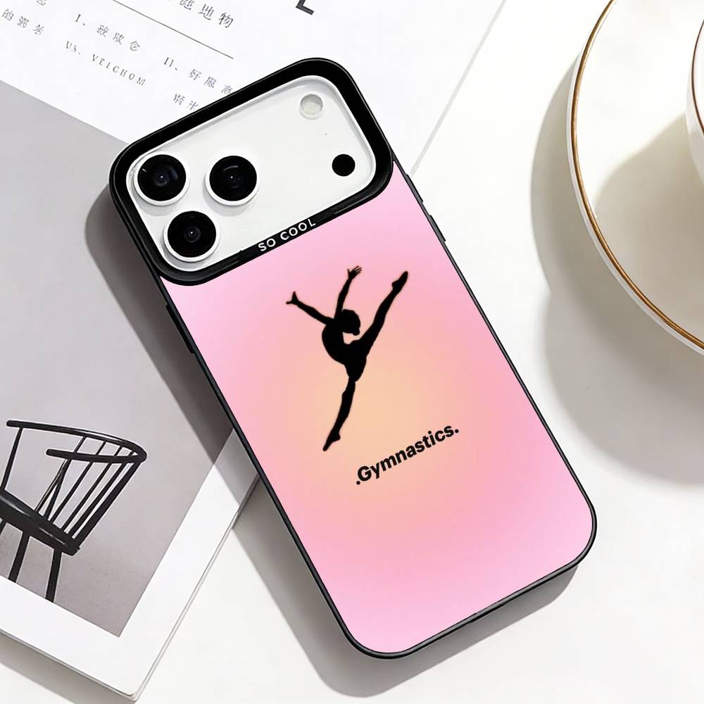

Чехол для телефона GYM Girl Gymnastic для iPhone 17, 16, 15, 14, 13, 12, 11 Plus, Pro Max Черная рамка Посеребренная крышка iPhone14ProMax