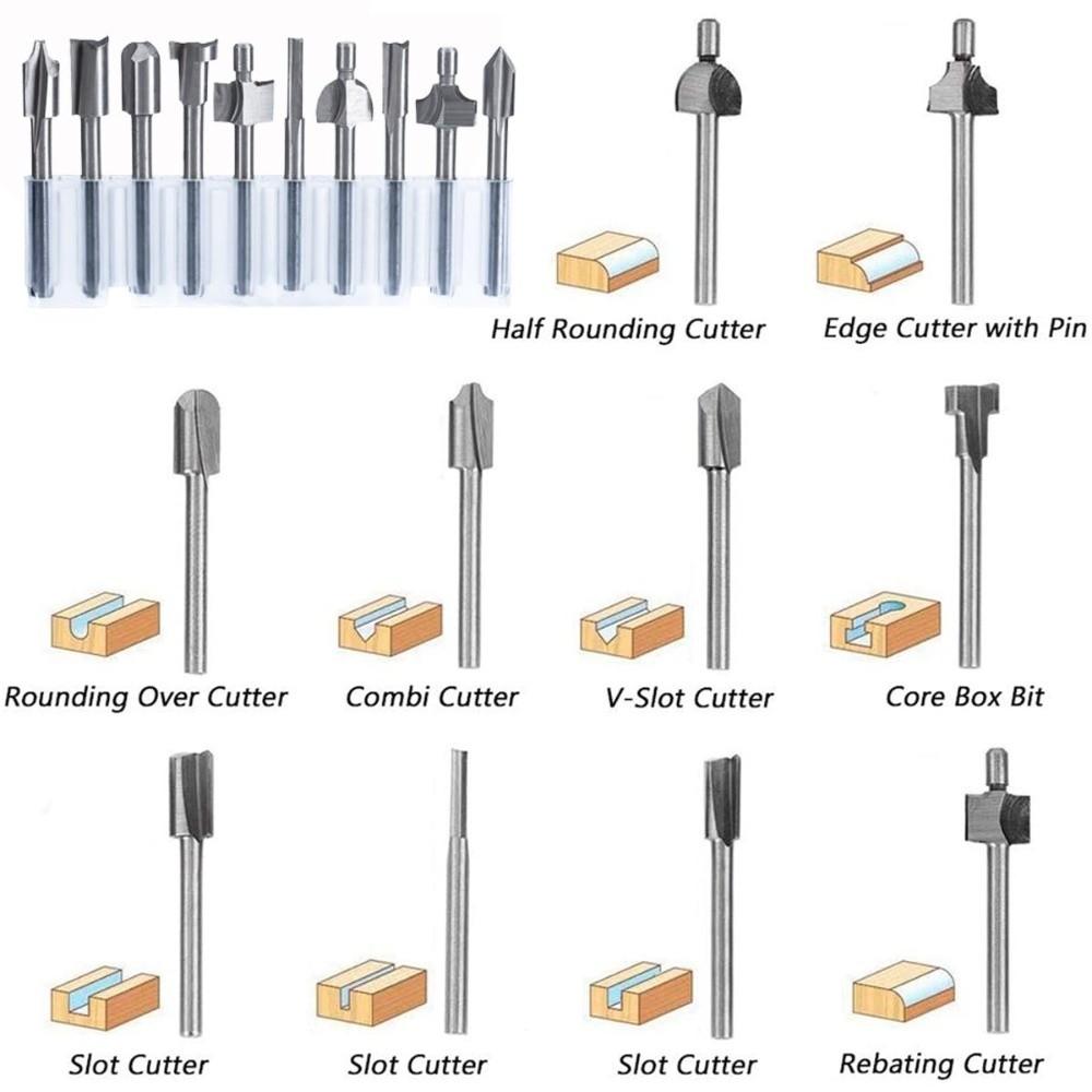 10PCS HSS Material Engraving Bit Set 1/8" Shank Flush Trim Bit Rotary Tool Accessories Woodworking