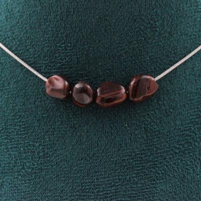 Stones and Minerals. Necklace of 4 Red Tiger's Eye Beads from Brazil. Steel Chain Necklace Women, Men. Customizable Size.