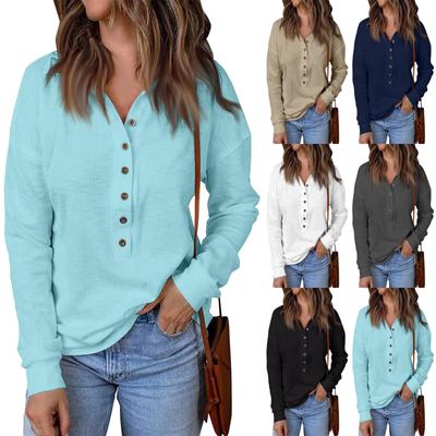 Pull à manches longues et revers boutonné pour femme, couleur unie, tricoté, ample, à manches longues
