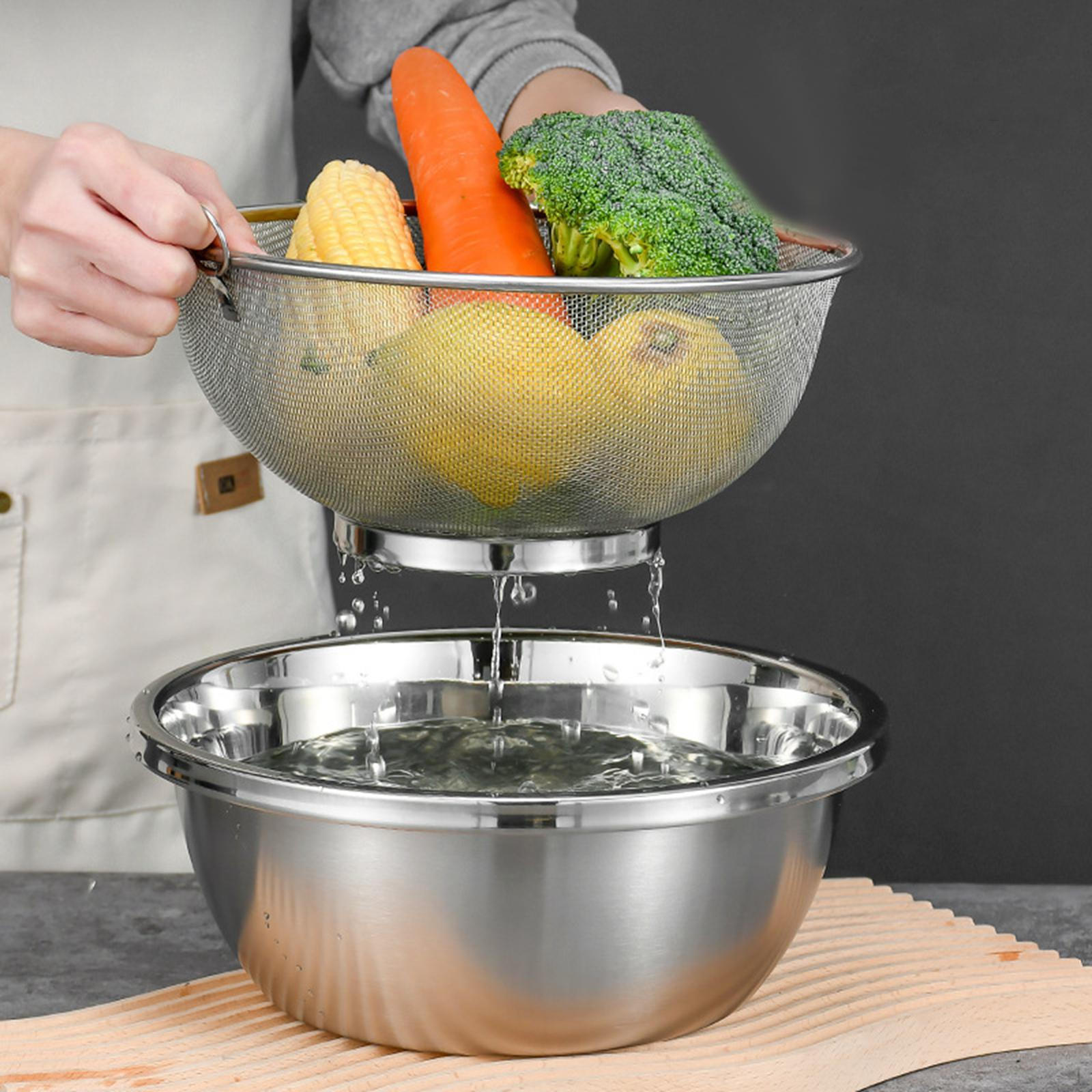 Bowl Drainer Stainless Steel Fine Mesh Strainer Multipurpose Table Organizer Snack Bread Metal 22cm