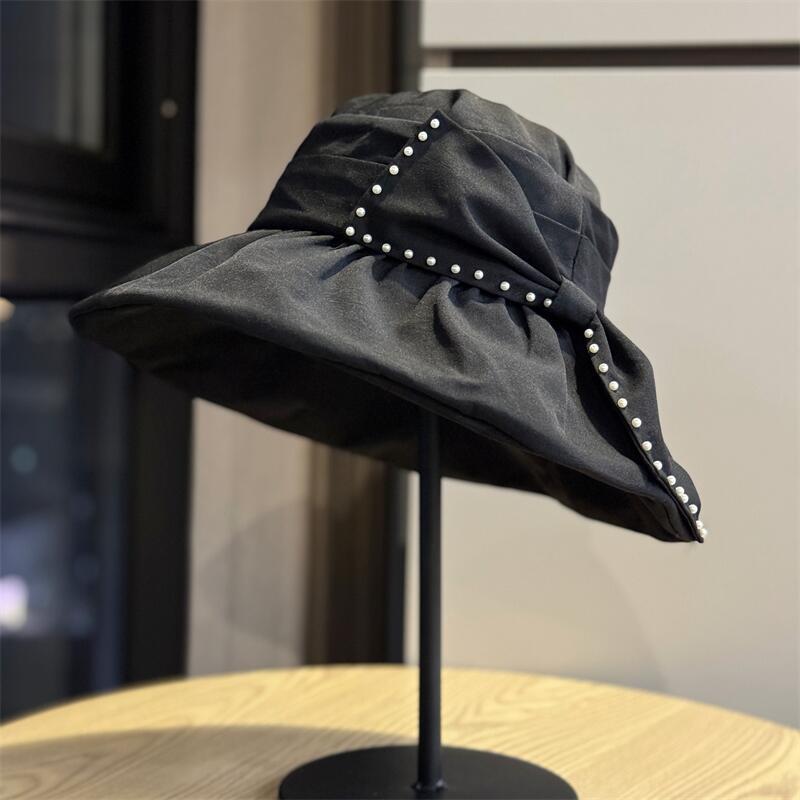 Korean-style bowknot wide-brimmed sun hat for women, summer sun hat that makes the face look smaller, suitable for vacations, outdoor sun protection, Adult54-60Adjustable чёрный