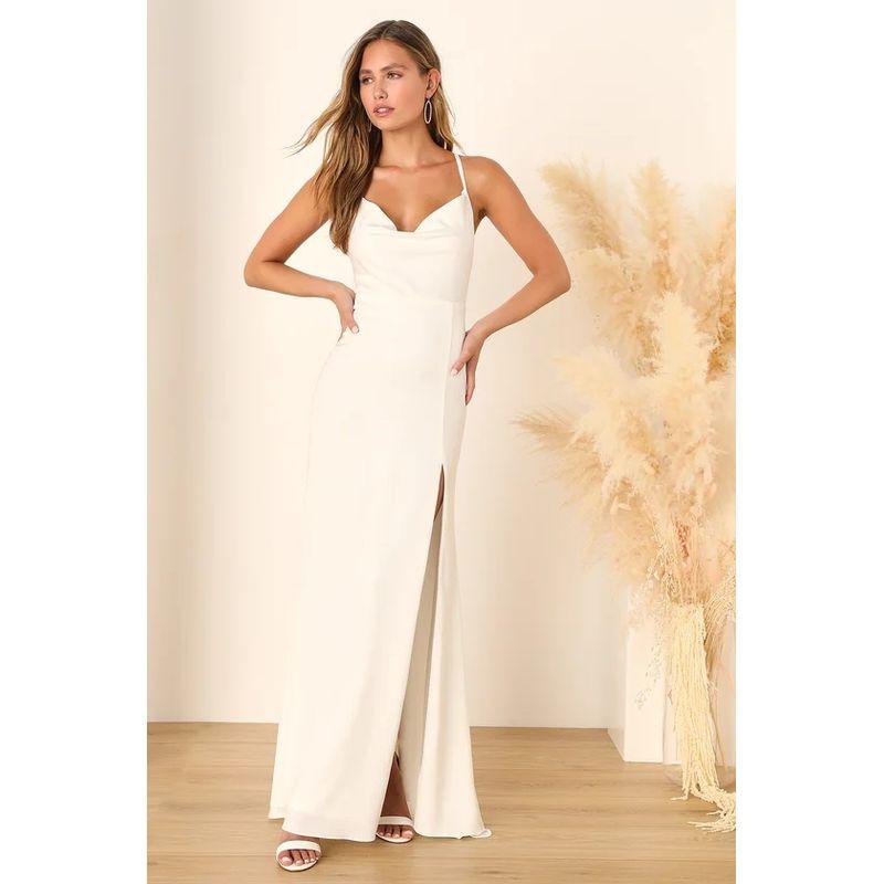 Export Single New Spaghetti Straps Slimming Satin Simple Lightweight Wedding Dress Dress Skirt White Long Style Pile Collar Dress Women