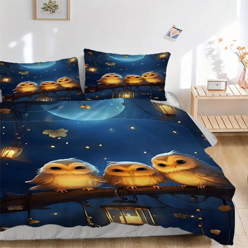 3pcs Anime Owl Family Bedding Set, Includes One Quilt Cover and Two Pillowcases (No Core), Perfect for