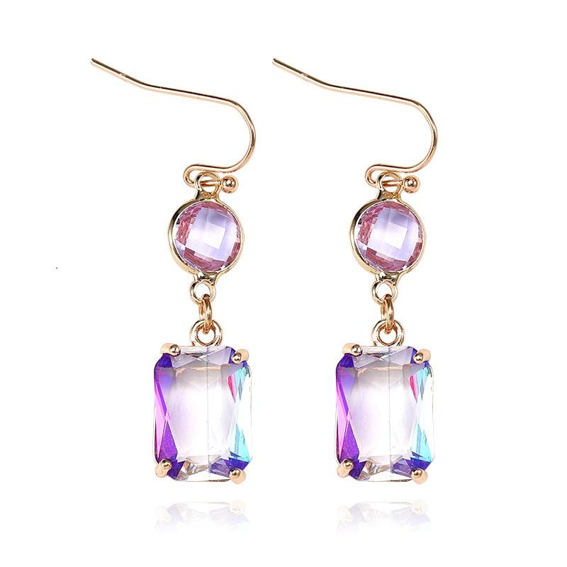 Pinkdudu Fashion 5 Color Square Glass Pendant Drop Earrings Romantic Luxury Simple Geometric Earring for Women Jewelry PD1202