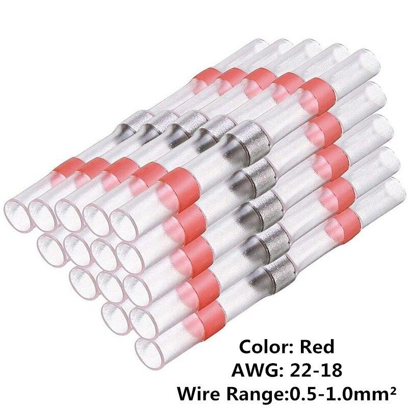 100pcs Heat Shrink Wire Connectors Red Heat Shrink AWG 22 To 18 Butt Electrical Connectors Tinned Solder Sealed Terminals