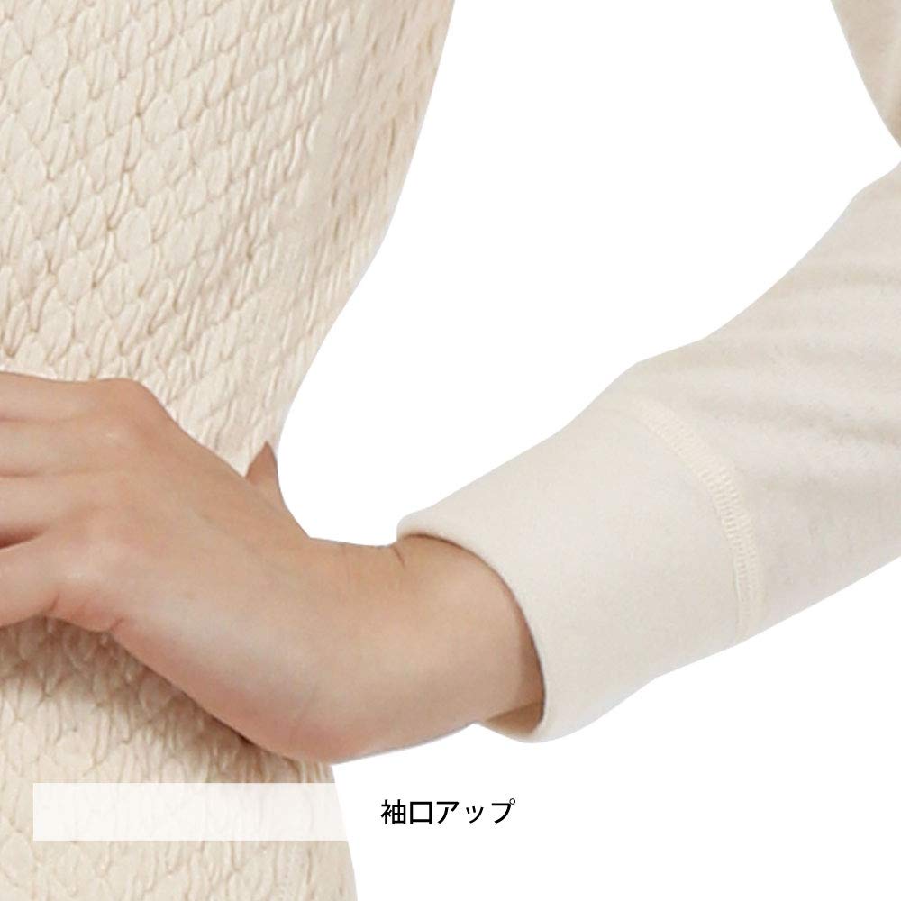 Hidamari Women's Long Sleeve Undershirt, Warm and Warm, Double-Layered Sleeves/Triple-Layered Body, Size Small, Pale Beige [IT800-PBE]