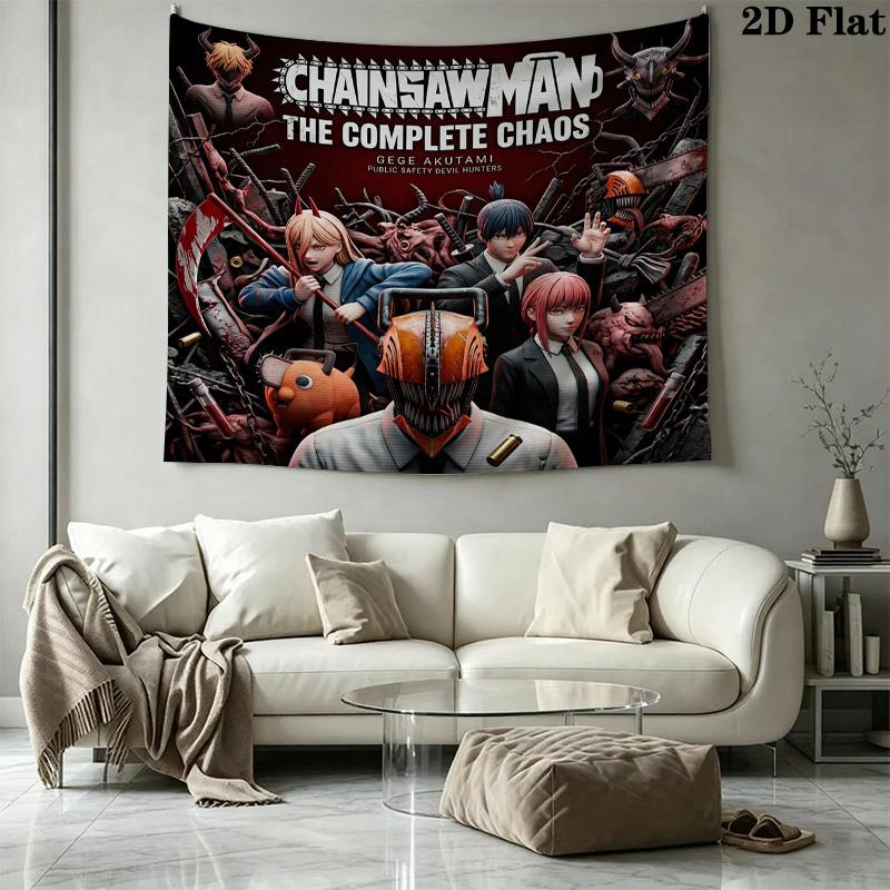 Chainsaw Man Wall Tapestry Aesthetic Wall Hanging Printed Fabric Blanket Decorative Tapestries For Bedroom Living Room Home Decor