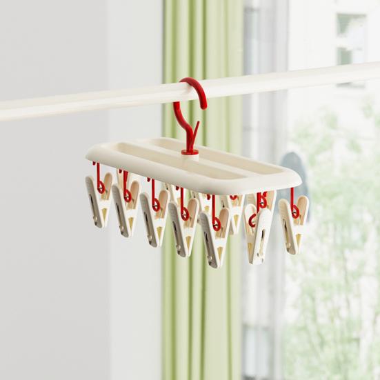 Rotatable 360° Clothes Drying Racks, Strong Windproof Non-Slip Multi-Clip Design, Appropriate Spacing Durable PP Clips, for Balcony Clothes Socks