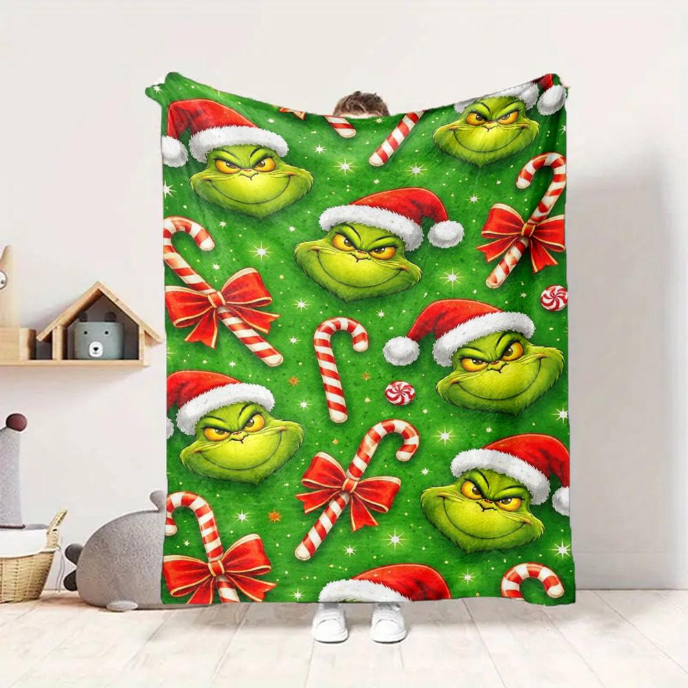 Grinch Festive Flannel Blanket Throw Blanket Soft Warm Sofa Bed Camping Home Decor Unique Christmas Gift C9211501
