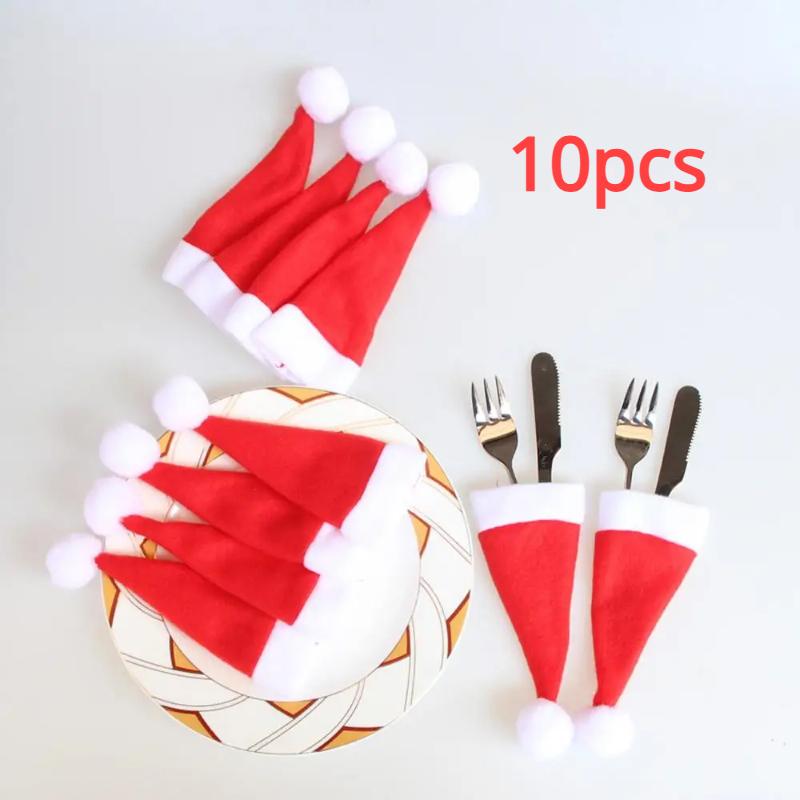 Christmas New Year Tableware Knife and Fork Storage Set Personalized Mini Red Elderly Hat Decoration Home Decoration Accessories