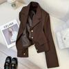 Damen Rotbrauner Kurzer Blazer: 2025 Herbst Retro Britischer Stil Pendlerjacke