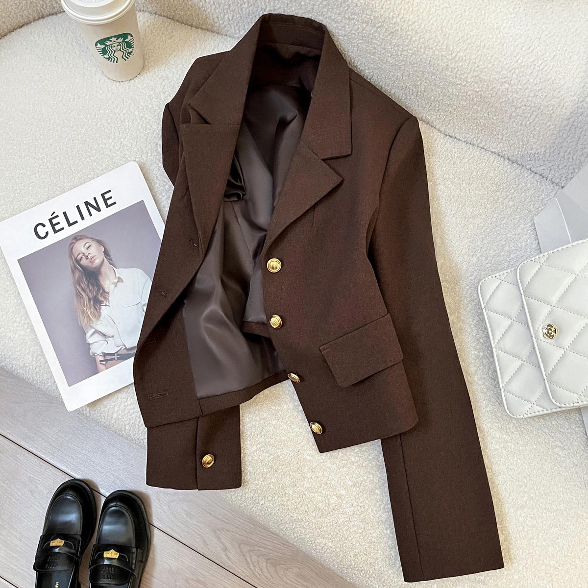 

Женский короткий блейзер красно-коричневого цвета: Осень 2025 Ретро Британский Стиль Куртка для Поездок L тёмно-рыжий