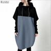ZANZEA Women Hoodies Casual Patchwork Long Sleeve Hooded Sweatshirt Dress